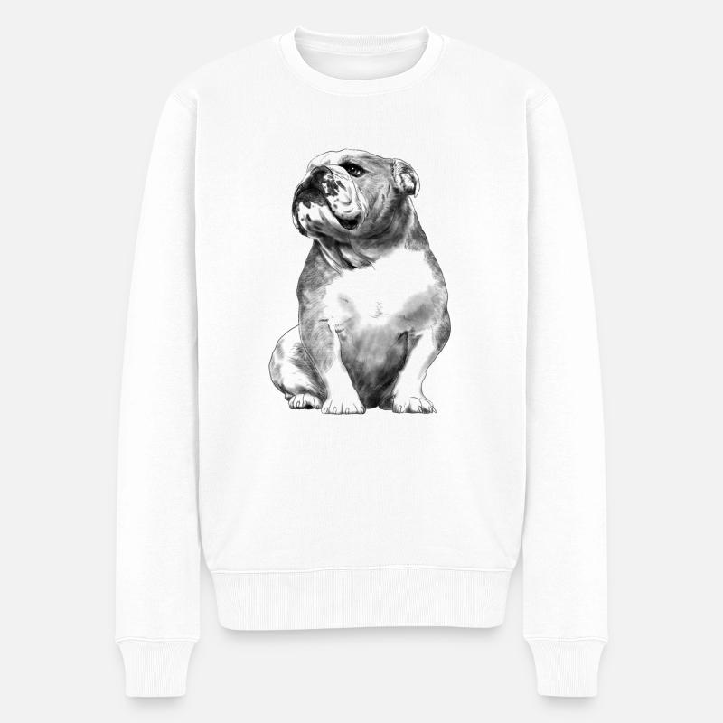 Sitzender Englische Bulldogge - Männer Premium Bio Pullover - Weiß