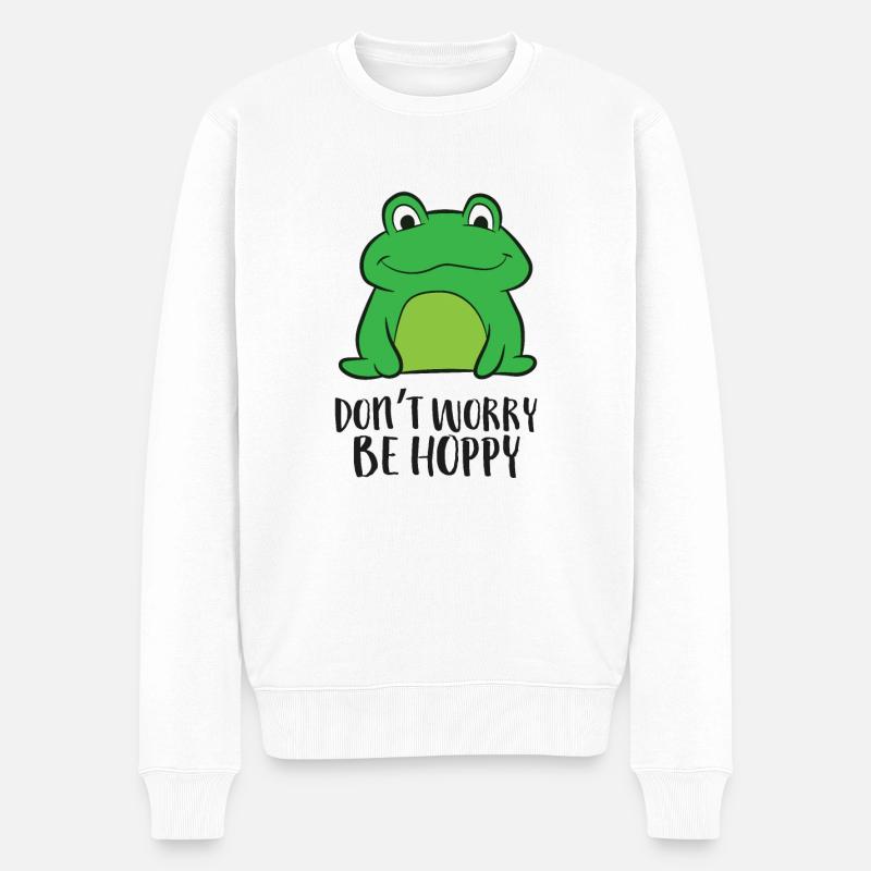 Frosch Kröte Don't Worry Be Hoppy Süßes Frosch - Männer Premium Bio Pullover - Weiß