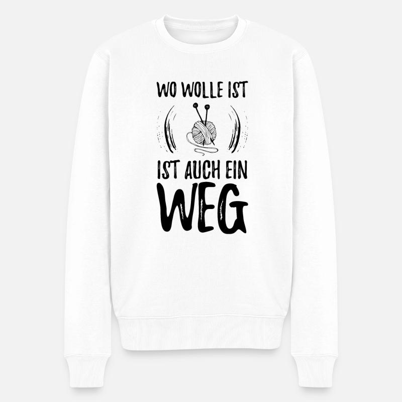 Wolle Stricken - Männer Premium Bio Pullover - Weiß