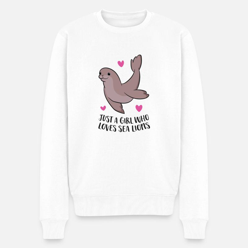 Nur ein Mädchen, das Robben Liebt Seelöwen - Männer Premium Bio Pullover - Weiß