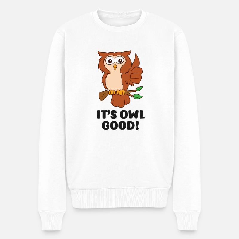 Eulen It's Owl Good Süße Eule - Männer Premium Bio Pullover - Weiß