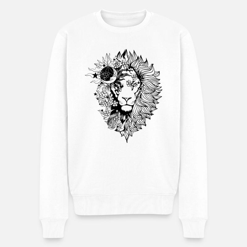 Löwe mit Blumen - Männer Premium Bio Pullover - Weiß
