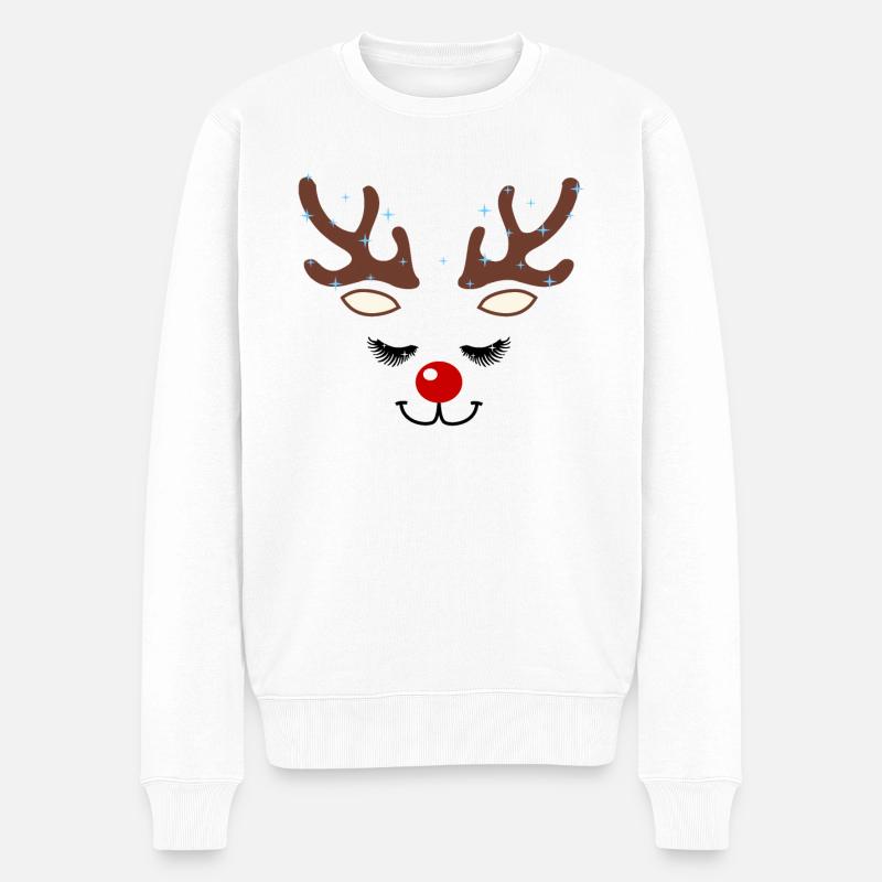 Rentier Gesicht Rote Nase Weihnachten Geschenk - Männer Premium Bio Pullover - Weiß