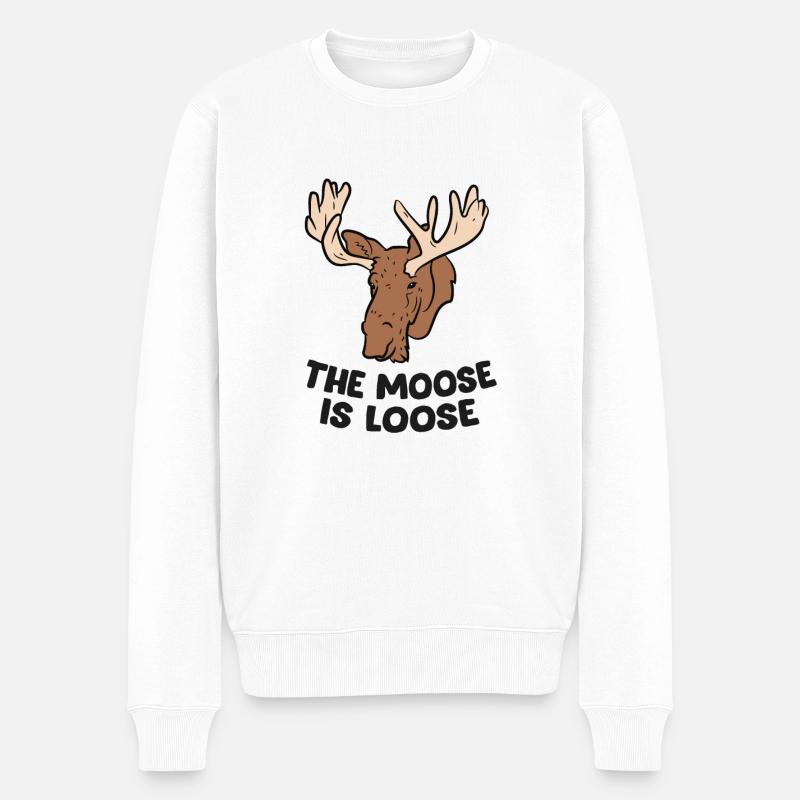 The Moose Is Loose Cute Moose Lovers Moose Hunting - Männer Premium Bio Pullover - Weiß