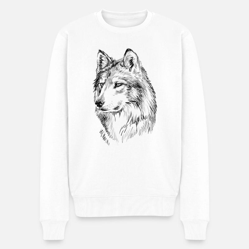 Wolf Geschenk - Männer Premium Bio Pullover - Weiß