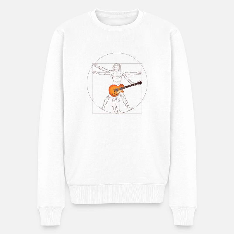 Da Vinci the Guitarist - Männer Premium Bio Pullover - Weiß
