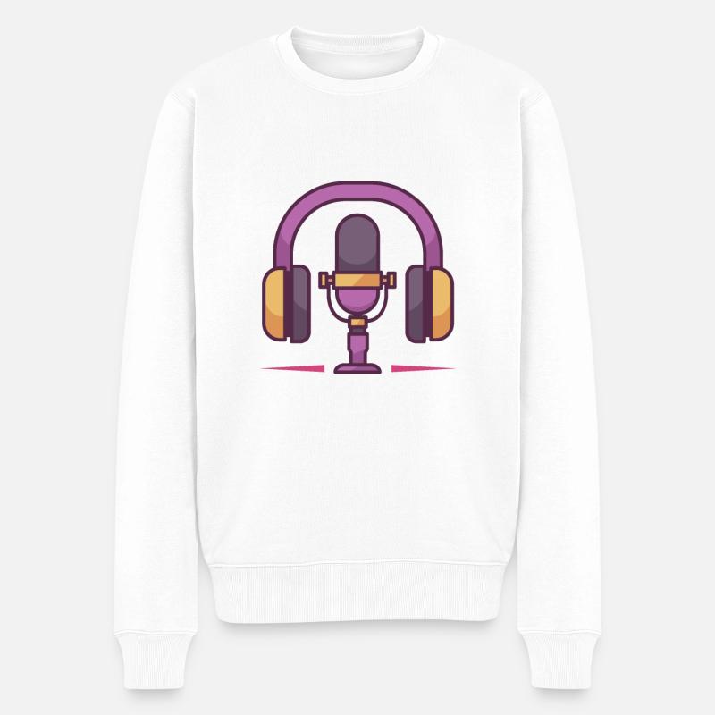 Mikrofon- und Kopfhörerset - Männer Premium Bio Pullover - Weiß