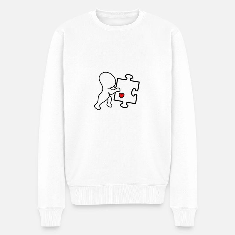 Partnerlook Valentinstag Puzzleteil Herz Liebe - Männer Premium Bio Pullover - Weiß