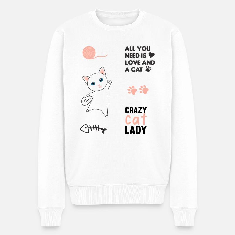 Katze weiße Katzen rosa Sprüche Stickerpack Pfoten - Männer Premium Bio Pullover - Weiß