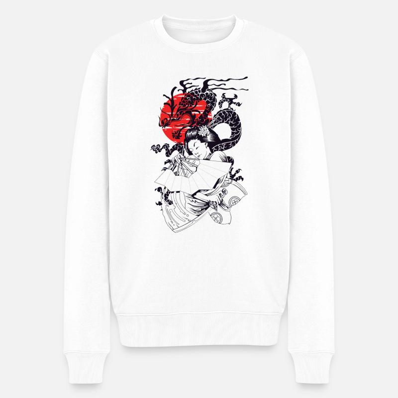 Geisha Japanische Kunst - Männer Premium Bio Pullover - Weiß