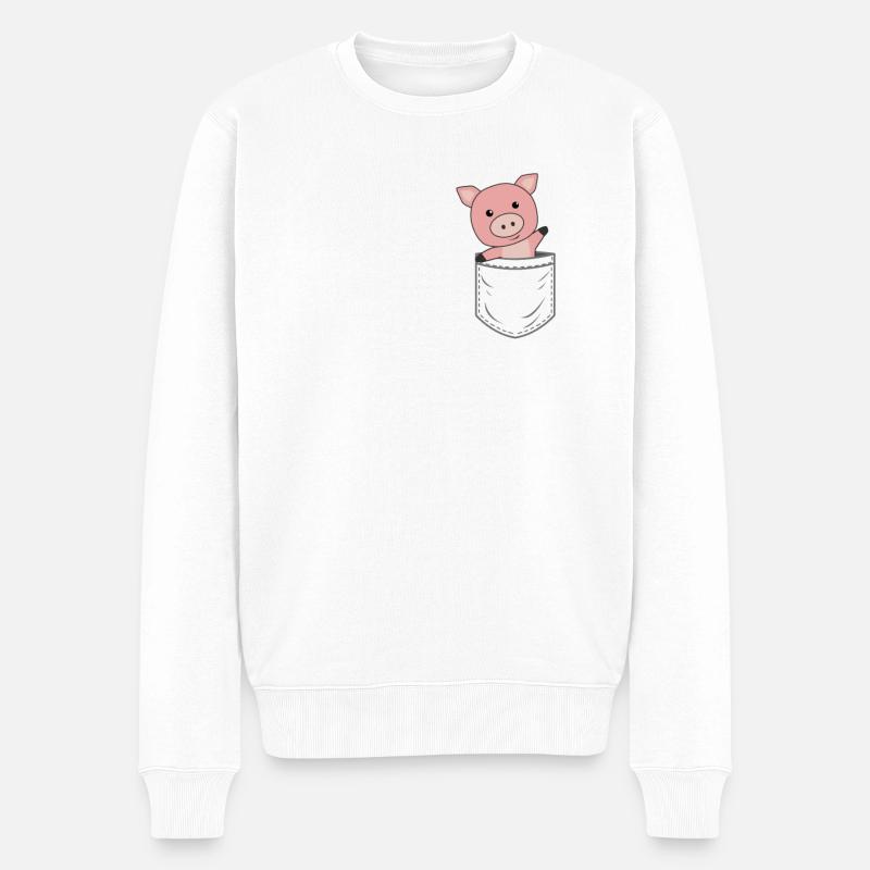 Schwein Ferkel Bauernhof süße Tiere Brusttasche - Männer Premium Bio Pullover - Weiß