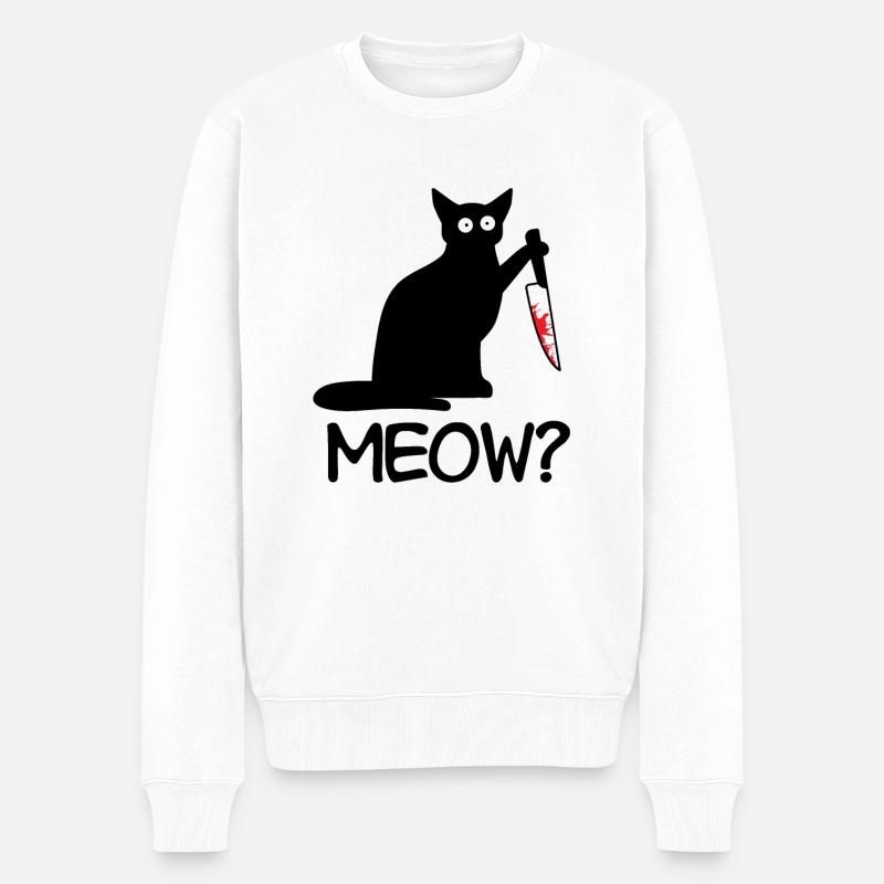 schwarze katze messer blut meow - Männer Premium Bio Pullover - Weiß