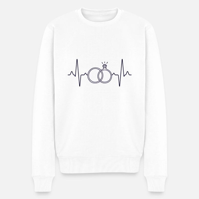 Hochzeit Eheringe Herzschlag - Männer Premium Bio Pullover - Weiß