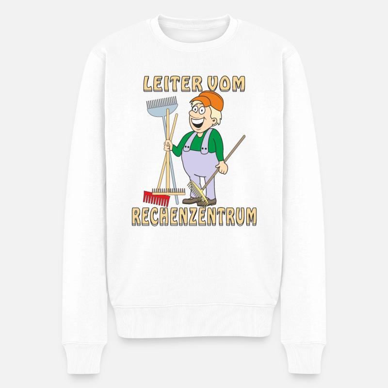 MENSCH COMIC LEITER VOM RECHENZENTRUM - Männer Premium Bio Pullover - Weiß