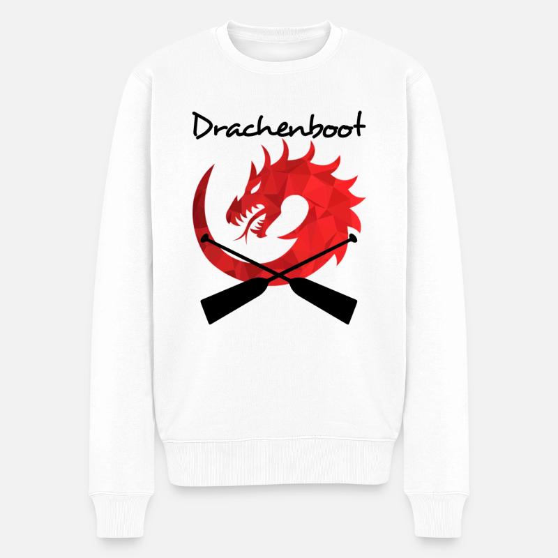Drachenboot mit Drachenkopf und Paddel - Männer Premium Bio Pullover - Weiß
