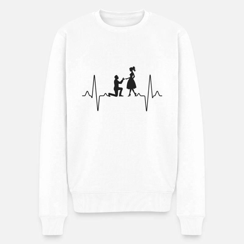 Heiratsantrag Herzschlag - Männer Premium Bio Pullover - Weiß