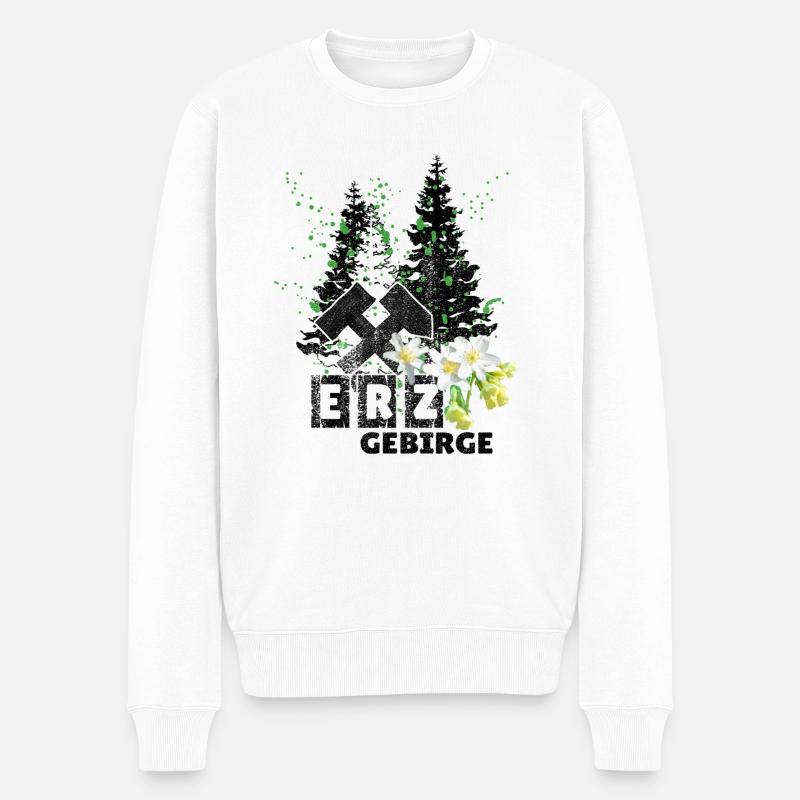 Erzgebirge Frühling mit Hammer und Schlägel, - Männer Premium Bio Pullover - Weiß