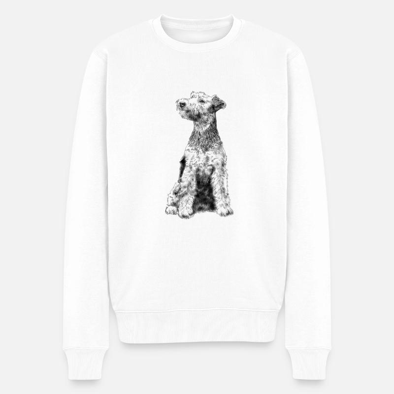Sitzender Welsh Terrier Hund - Männer Premium Bio Pullover - Weiß