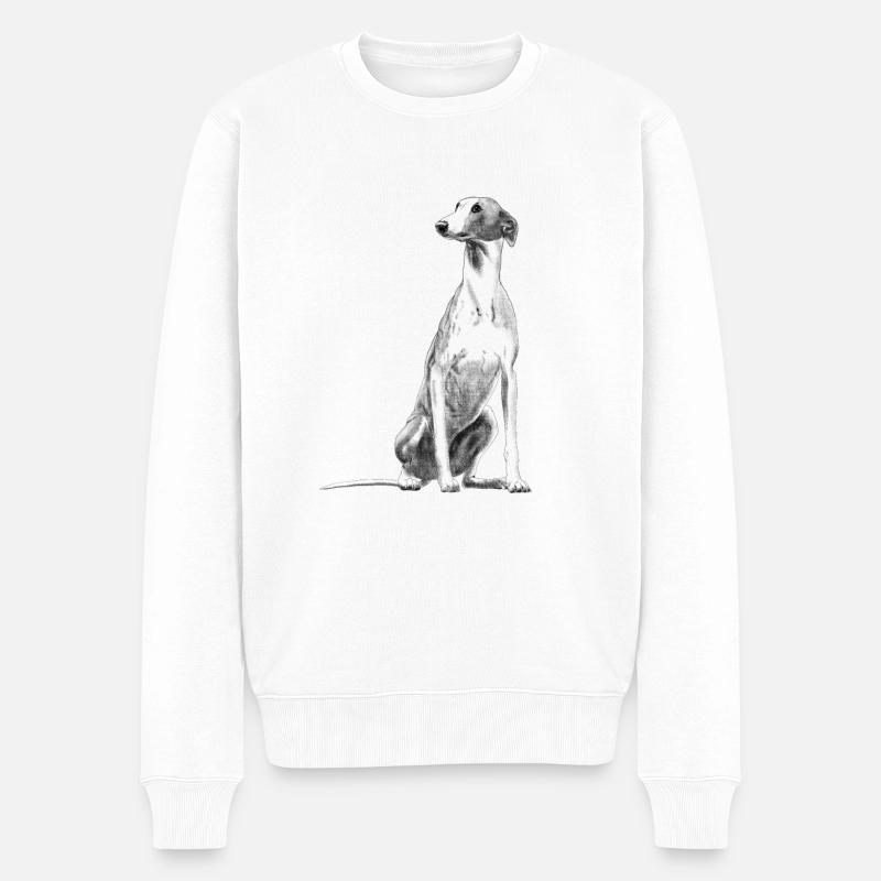 Sitzender Greyhound Windhund Whippet Hund - Männer Premium Bio Pullover - Weiß