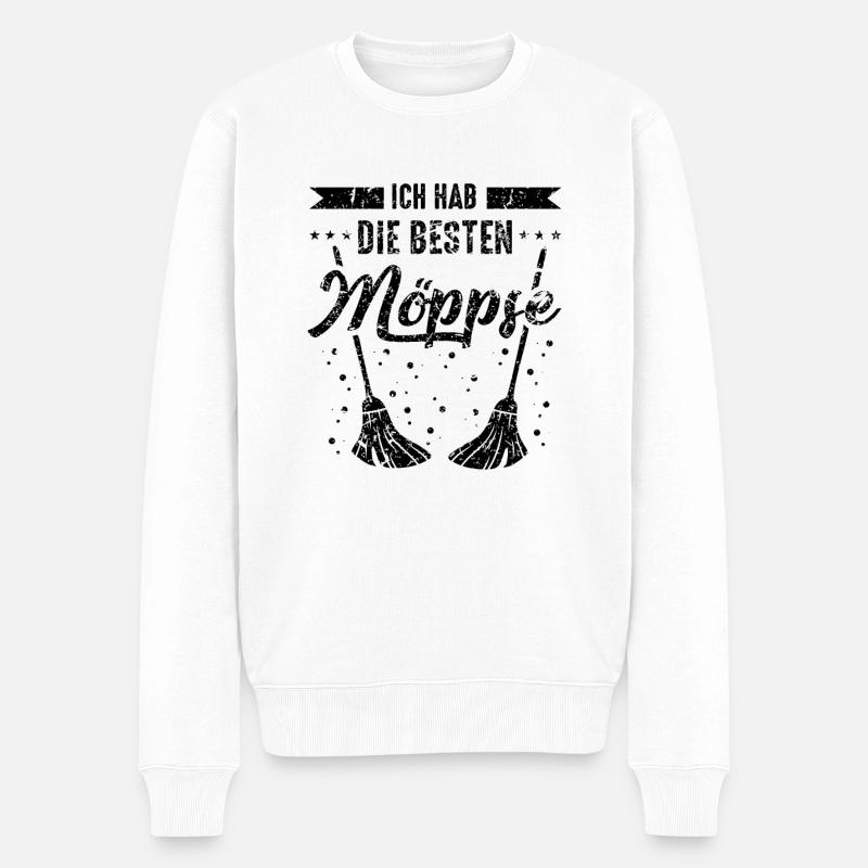 Möps Möpse Wischmop - Männer Premium Bio Pullover - Weiß