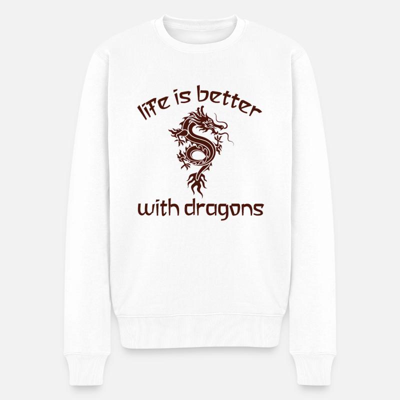 Drache Drachen shirt - Männer Premium Bio Pullover - Weiß