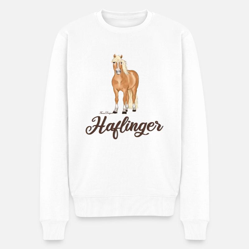 Haflinger avec une écriture sombre - Pull Premium bio Homme - blanc