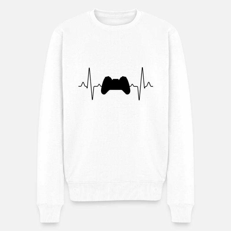 gaming Herzschlag - Männer Premium Bio Pullover - Weiß