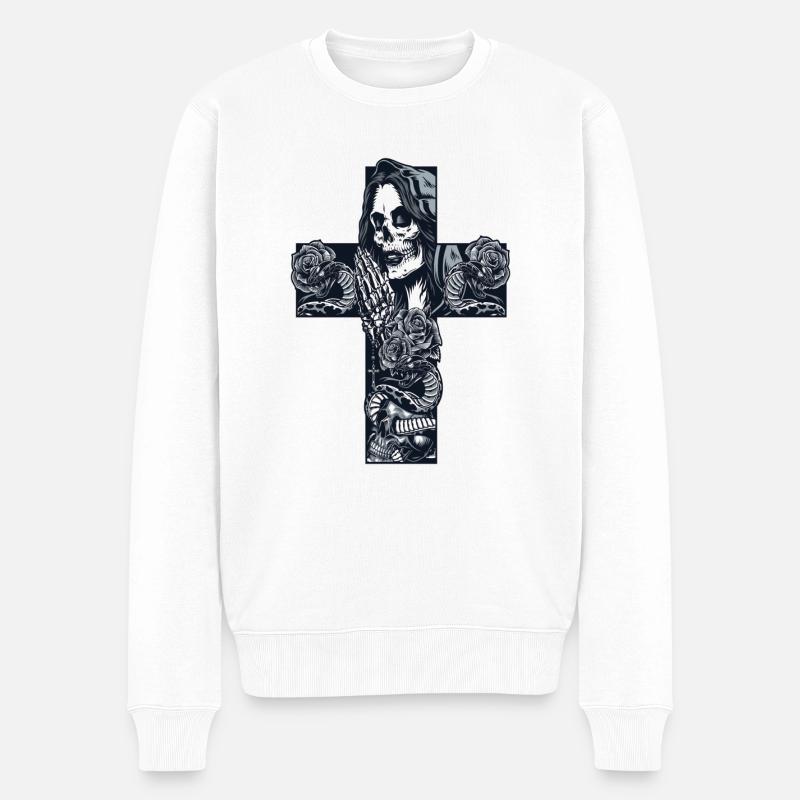 Totenkopf Skull Skulls Totenschädel Knochen - Männer Premium Bio Pullover - Weiß