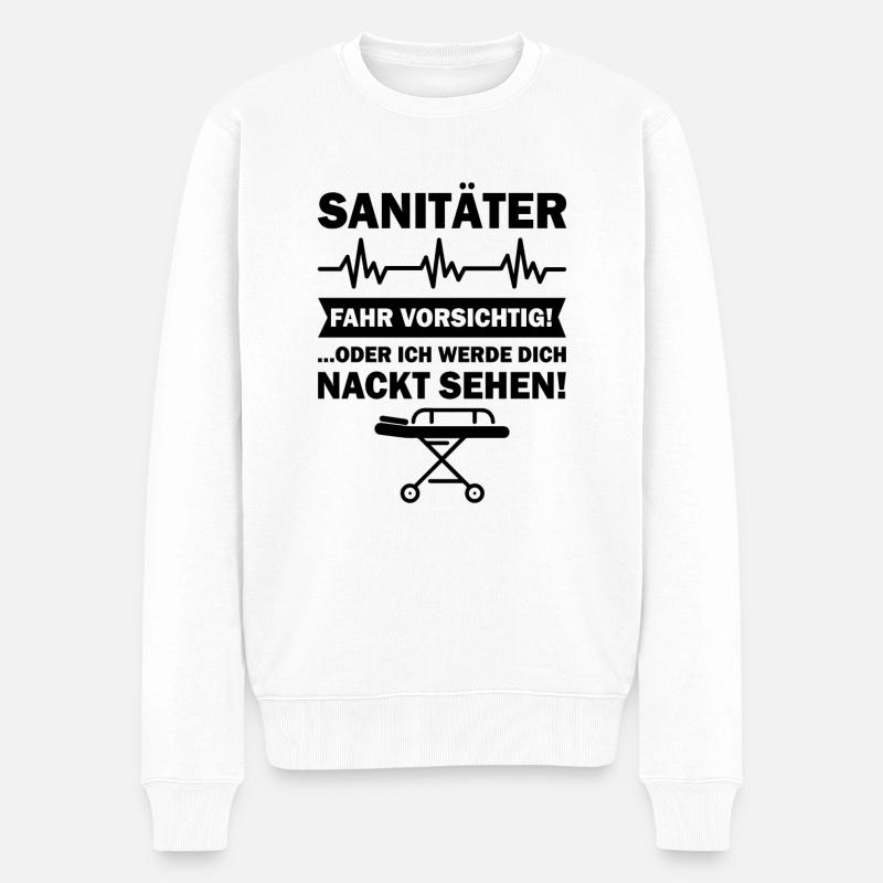 Sanitäter Puls Geschenk Notarzt Krankenwagen - Männer Premium Bio Pullover - Weiß
