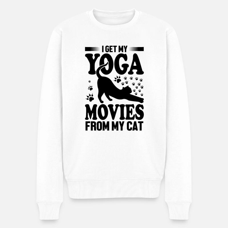 Yoga mit Katze - Männer Premium Bio Pullover - Weiß