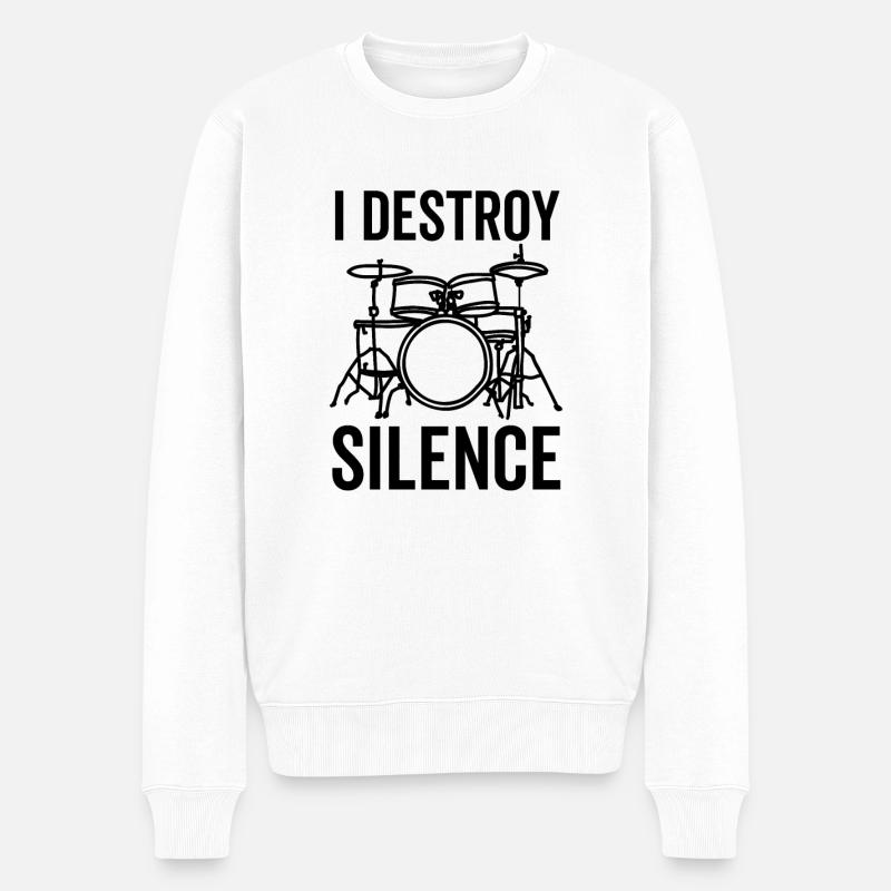 Je détruis silence batteur - Pull Premium bio Homme - blanc
