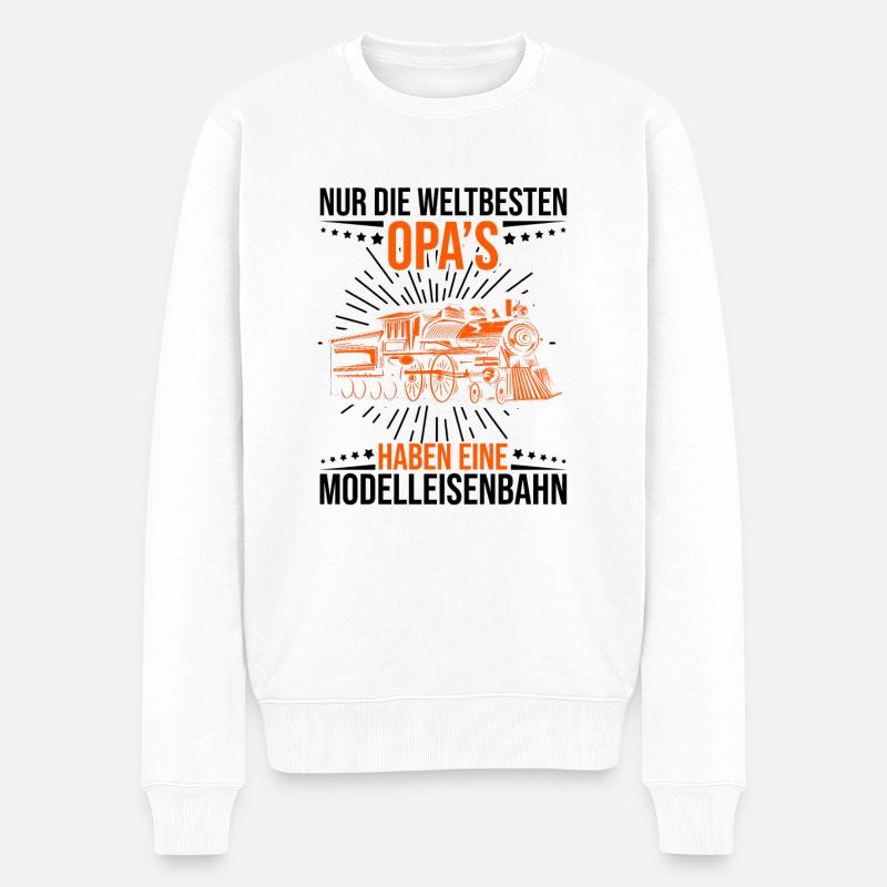 Weltbester Modelleisenbahn Opa - Männer Premium Bio Pullover - Weiß