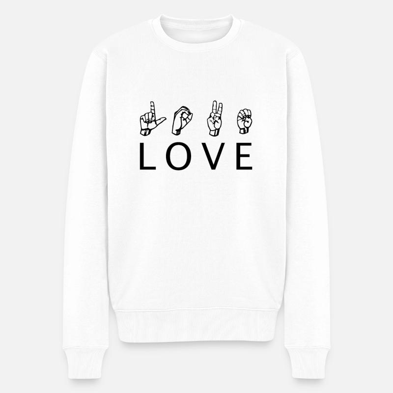 Love Gebärdensprache - Männer Premium Bio Pullover - Weiß