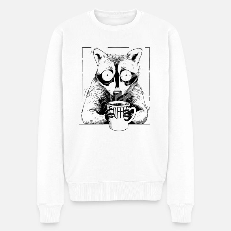 Waschbär auf Kaffee - Männer Premium Bio Pullover - Weiß