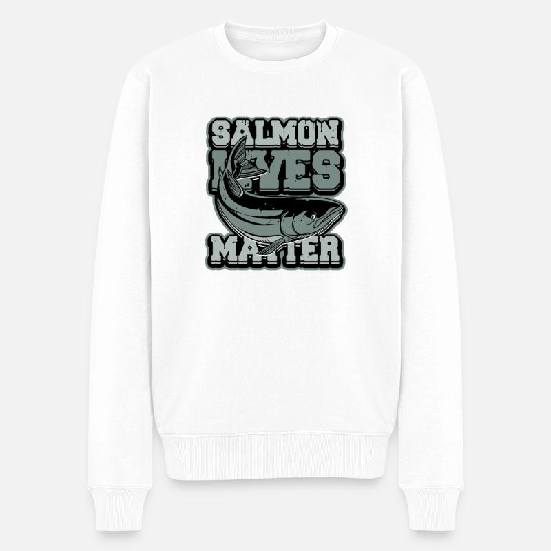 Lachs lebt wichtig – Angellachs - Männer Premium Bio Pullover - Weiß