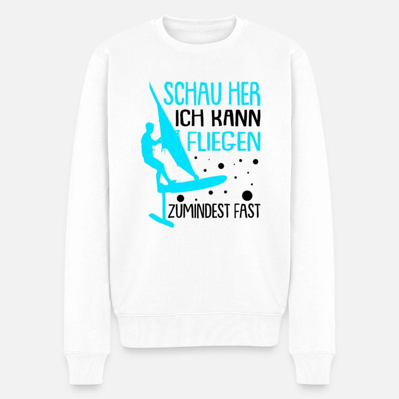 Windsurfen mit Foil Foilsurfen - Männer Premium Bio Pullover - Weiß