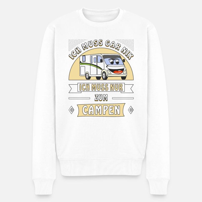 ICH MUSS NUR ZUM CAMPEN - Männer Premium Bio Pullover - Weiß