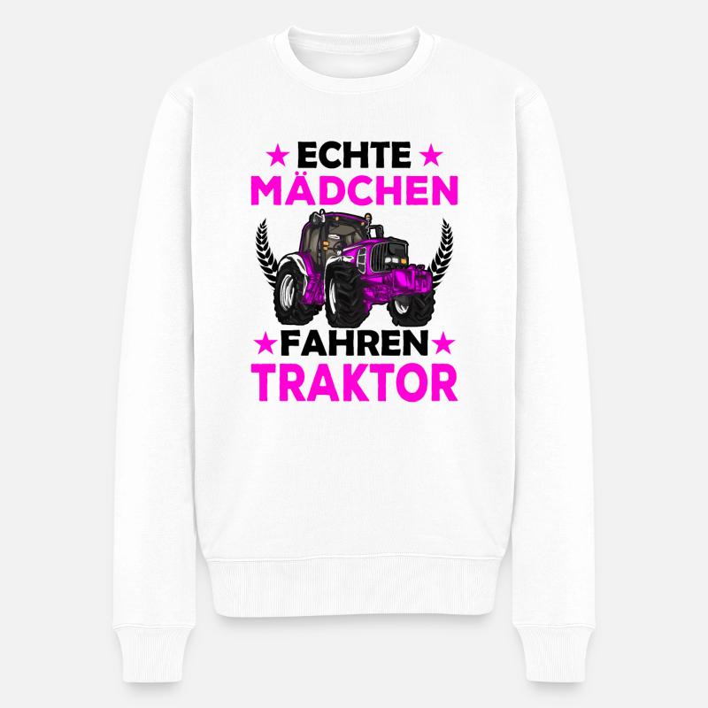 Echte Mädchen fahren Traktor - Männer Premium Bio Pullover - Weiß