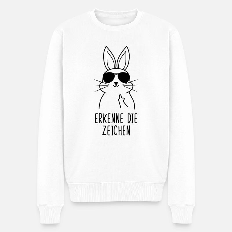 Erkenne die Zeichen Kaninchen Hasen Mittelfinger - Männer Premium Bio Pullover - Weiß