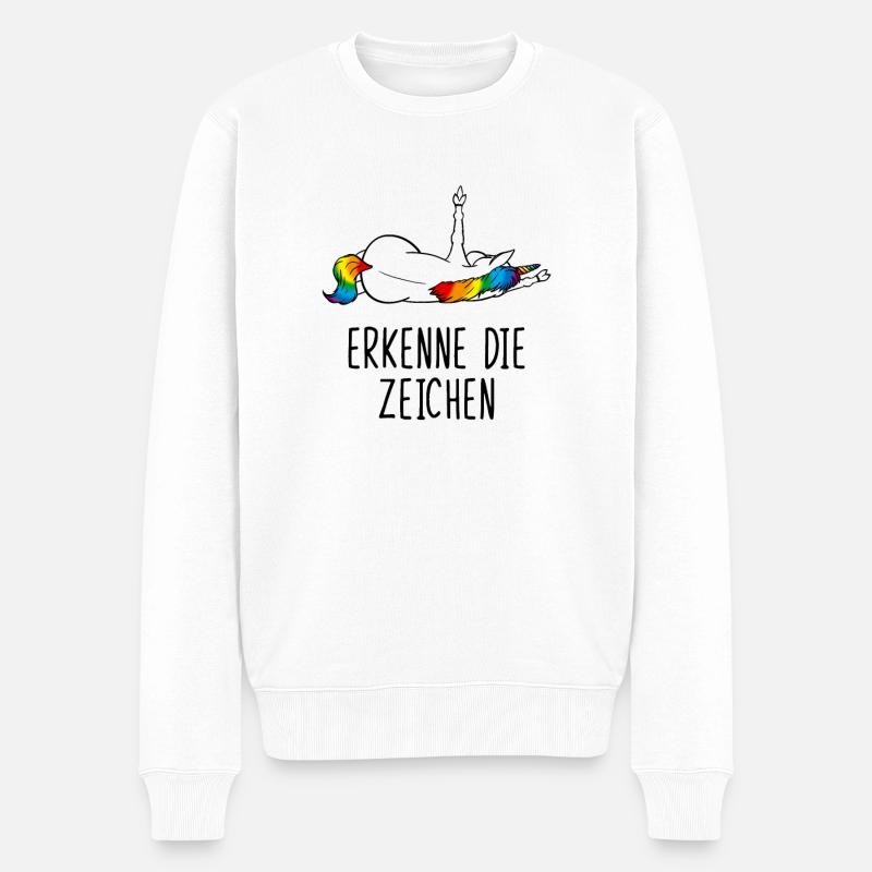 Erkenne die Zeichen Einhorn Mittelfinger - Männer Premium Bio Pullover - Weiß