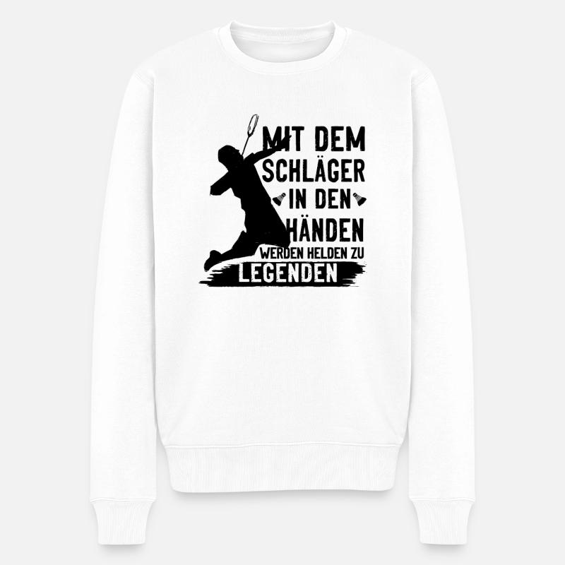 Badminton Platz Spruch, Badminton Geschenk - Männer Premium Bio Pullover - Weiß