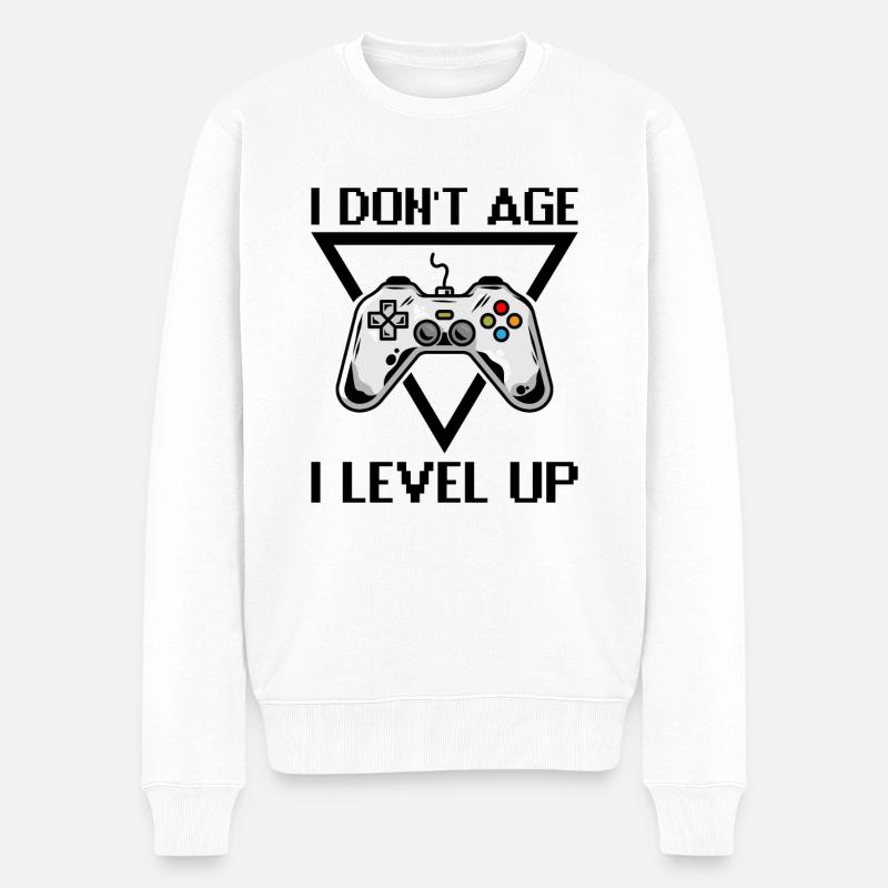 I don't age I level up Zocken Gamer Nerd Geschenk - Männer Premium Bio Pullover - Weiß