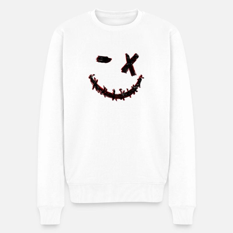 Glitch Smiley - Pull Premium bio Homme - blanc