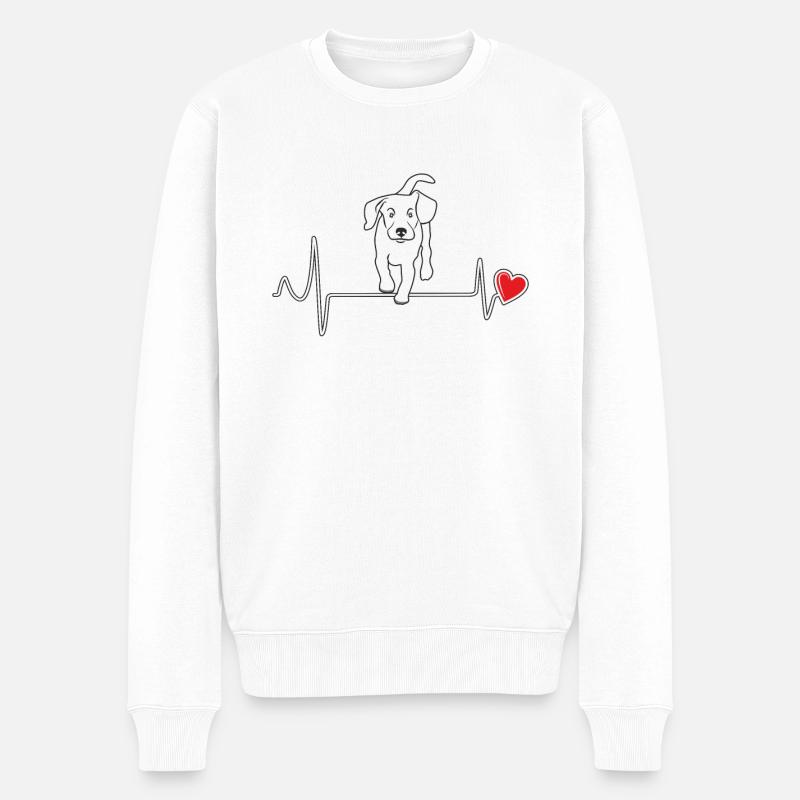 HUND HERZSCHLAG HERZ - Männer Premium Bio Pullover - Weiß