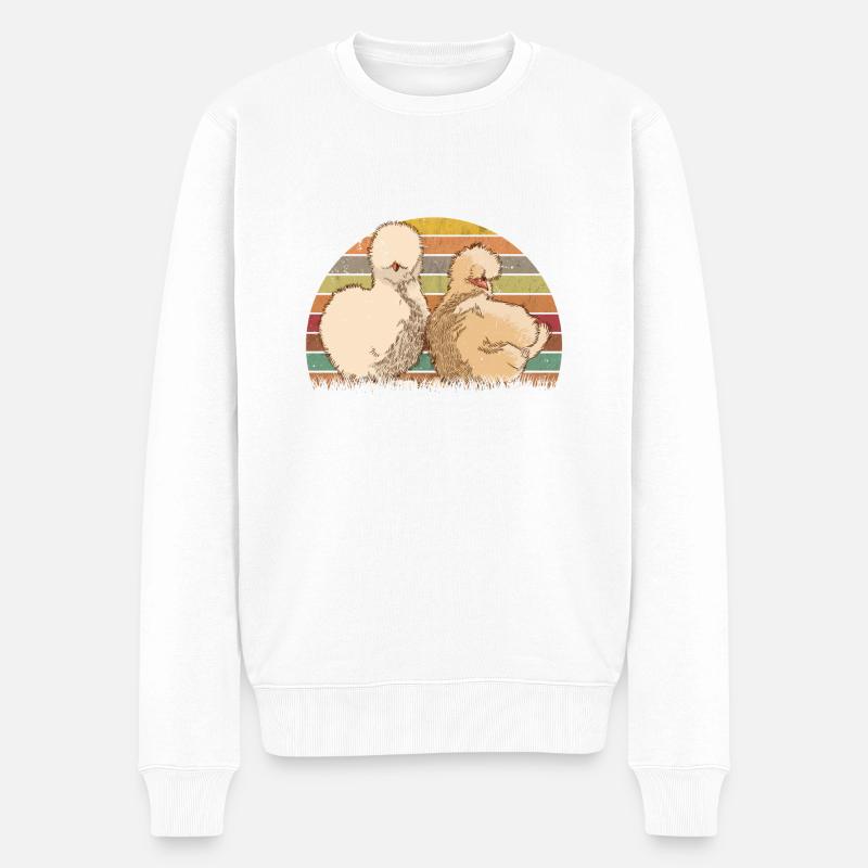 Seidenhuhn Retro Seidenhühner Vintage Silkie Huhn - Männer Premium Bio Pullover - Weiß