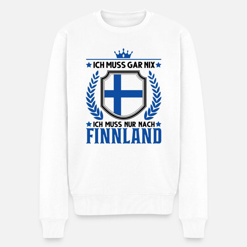 Ich muss gar nix Ich muss nur nach Finnland - Männer Premium Bio Pullover - Weiß