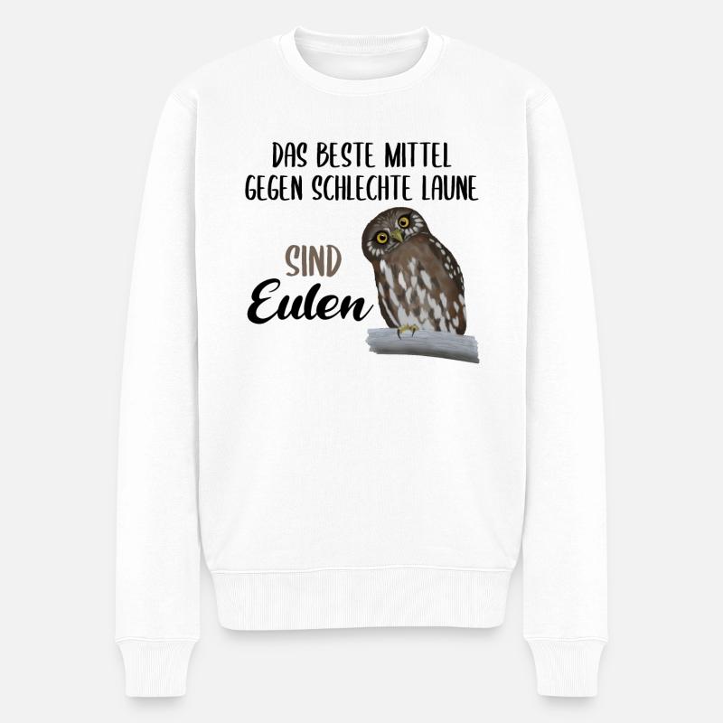 Eule Süßer Uhu Vogel Lustiger Spruch Geschenk - Männer Premium Bio Pullover - Weiß