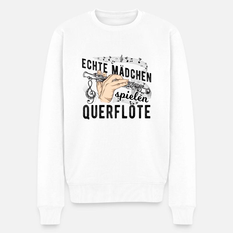 Querflöte - Männer Premium Bio Pullover - Weiß