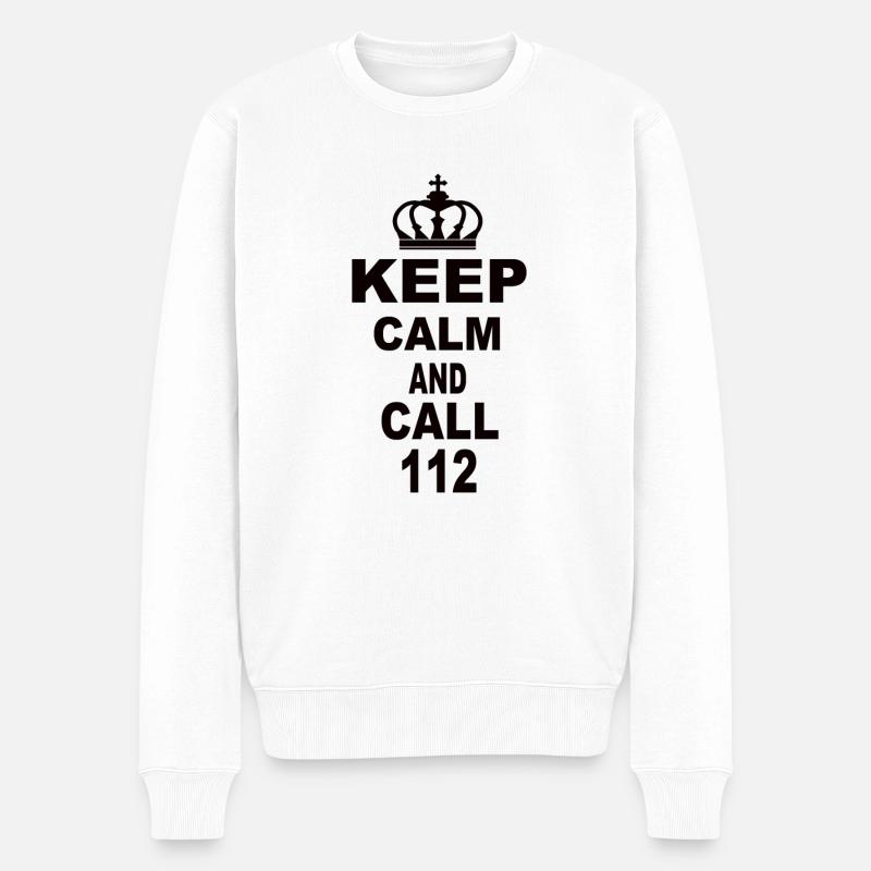 Keep Calm And Call 112 - Männer Premium Bio Pullover - Weiß