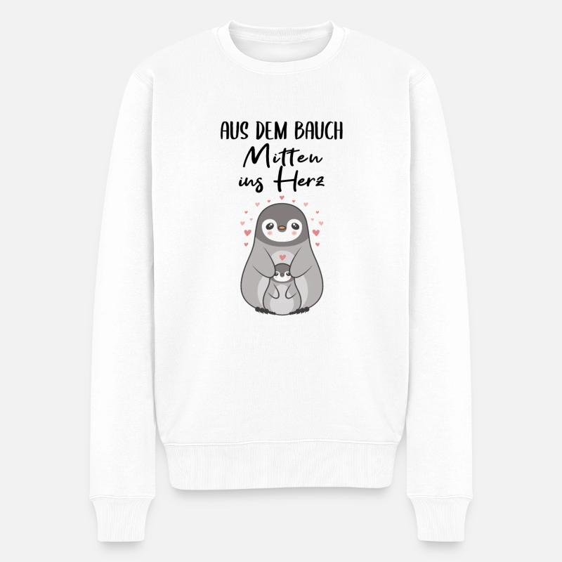 Aus dem Bauch mitten ins Herz Geschenk Geburt - Männer Premium Bio Pullover - Weiß